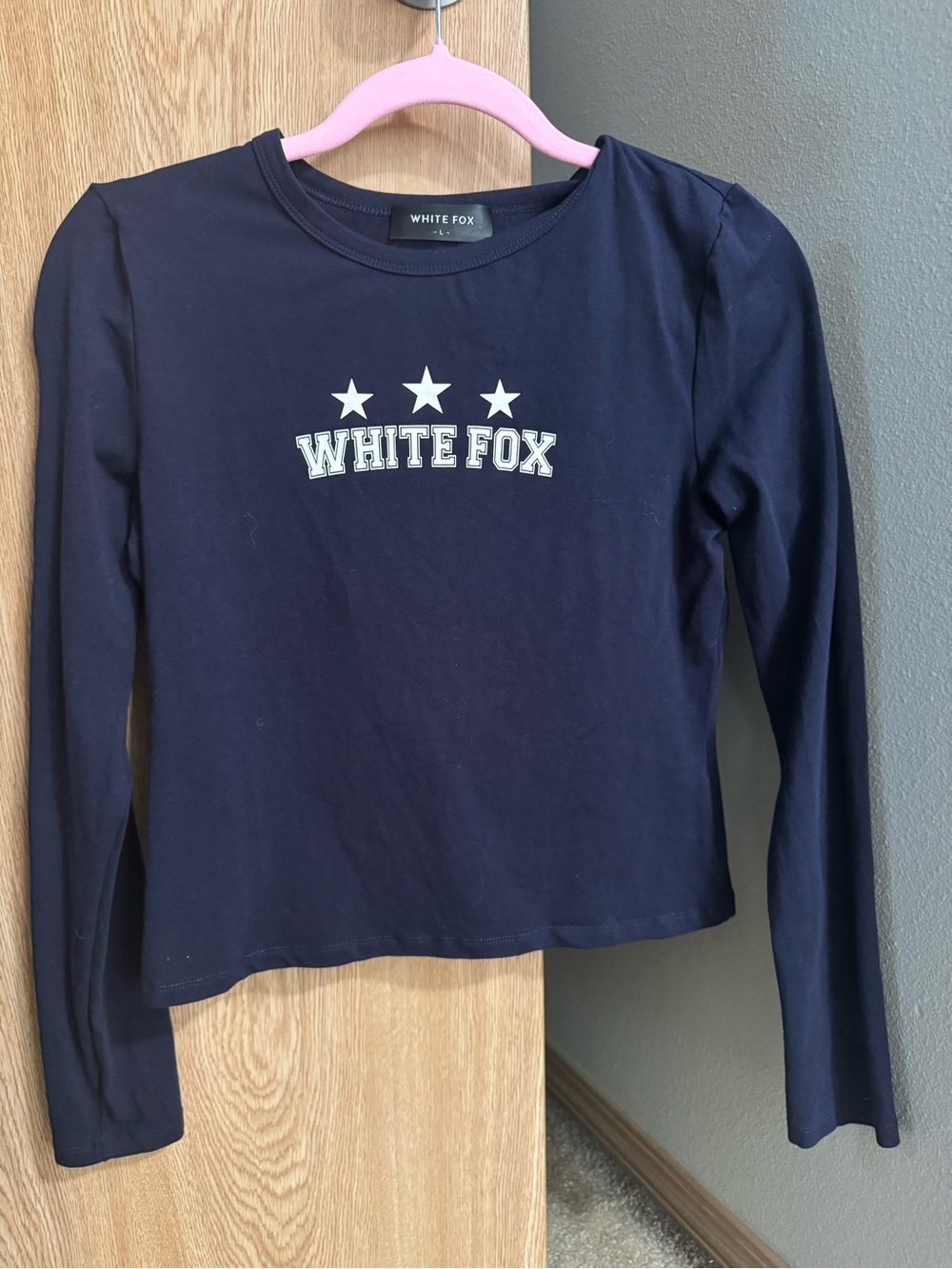 White Fox Boutique Navy Long Sleeve Baby Tee